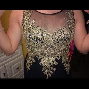 Jewel Embellished Sheer Back Chiffon Prom Dress